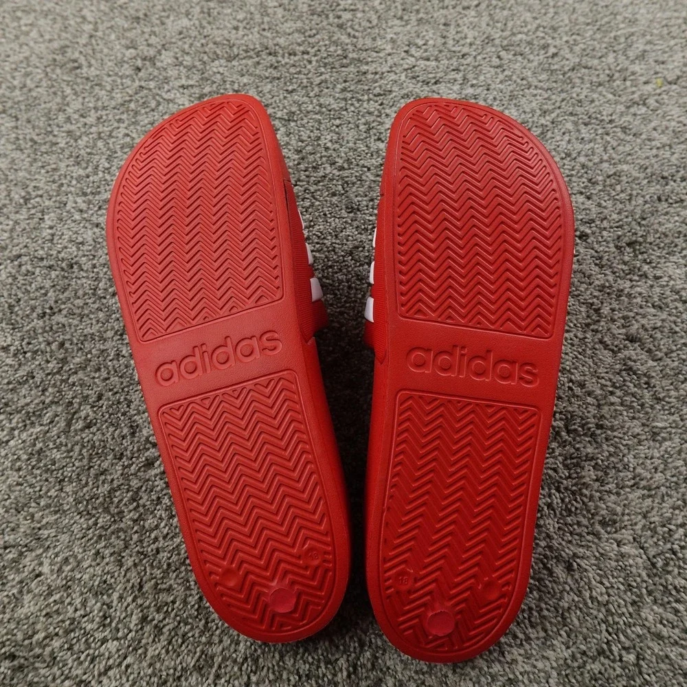 NEW Adidas Slide Sandals Shoes Mens 18 Red White‎ 3 Stripe Slip On Pool GZ5892